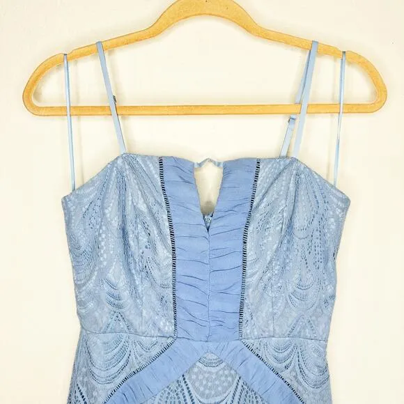 Harlyn Scallop Hem Lace Cocktail Sheath Bodycon Periwinkle Blue Dress Small