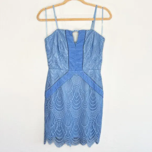 Harlyn Scallop Hem Lace Cocktail Sheath Bodycon Periwinkle Blue Dress Small
