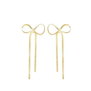 Herringbone Bow Drop Earrings in Gold