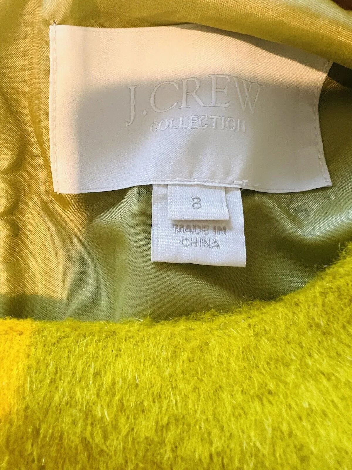 J. CREW Fuzzy Mustard Yellow Blouse Sz 8 Short Sleeve Top Lined Cropped Zip Back