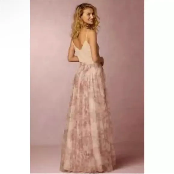 Jenny Yoo BHDLN Arabella Blush Multi Printed Tulle Floral Maxi Skirt Size 4
