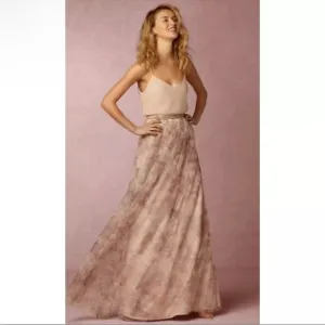 Jenny Yoo BHDLN Arabella Blush Multi Printed Tulle Floral Maxi Skirt Size 4