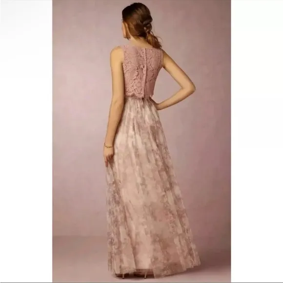 Jenny Yoo BHDLN Arabella Blush Multi Printed Tulle Floral Maxi Skirt Size 4