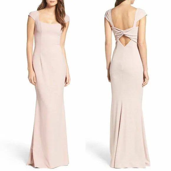 Katie May Georgia Crepe Cap Sleeve Knotted Back Gown in Light Ballet Pink Nude