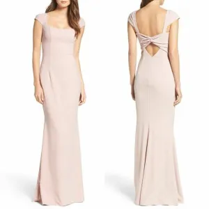 Katie May Georgia Crepe Cap Sleeve Knotted Back Gown in Light Ballet Pink Nude