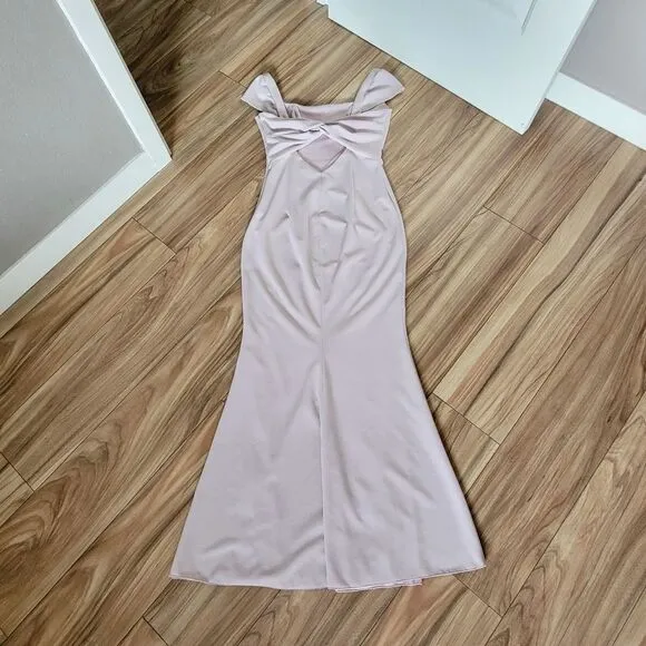 Katie May Georgia Crepe Cap Sleeve Knotted Back Gown in Light Ballet Pink Nude