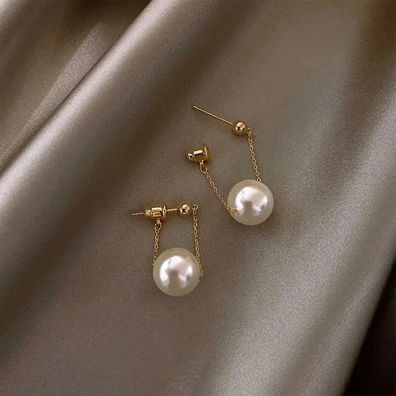 Korean Fashion Minimalist Pearl Pendant Gold Dangle Earrings - Gothic Chic Women's Seductive Jewelry
