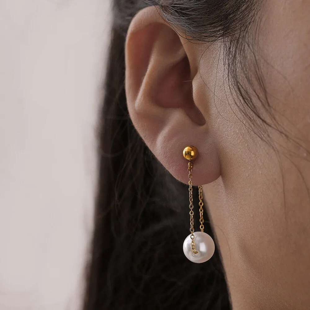 Korean Fashion Minimalist Pearl Pendant Gold Dangle Earrings - Gothic Chic Women's Seductive Jewelry