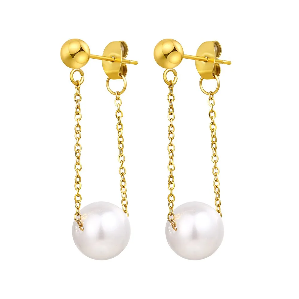 Korean Fashion Minimalist Pearl Pendant Gold Dangle Earrings - Gothic Chic Women's Seductive Jewelry