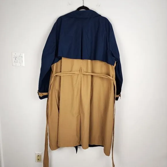 La Ligne Side Stripe Trench Coat Navy Tan Double Breasted Tie Belt Plus Size 4X