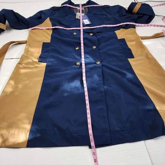 La Ligne Side Stripe Trench Coat Navy Tan Double Breasted Tie Belt Plus Size 4X