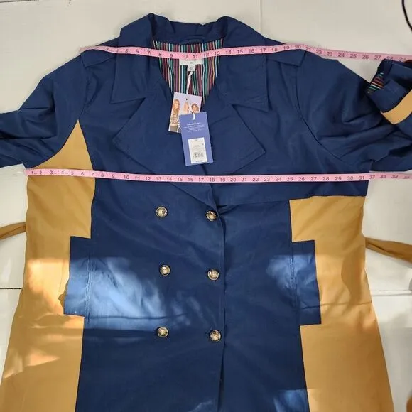 La Ligne Side Stripe Trench Coat Navy Tan Double Breasted Tie Belt Plus Size 4X