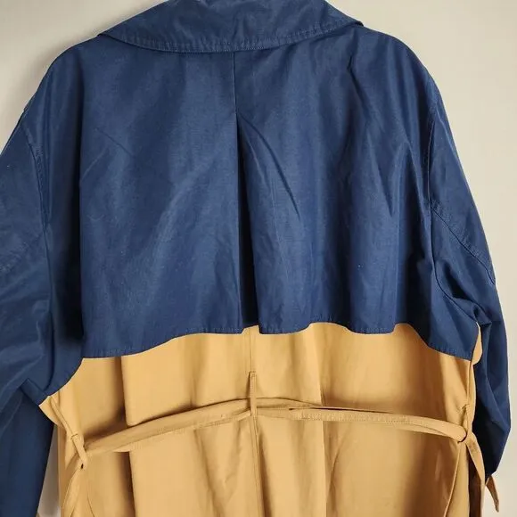 La Ligne Side Stripe Trench Coat Navy Tan Double Breasted Tie Belt Plus Size 4X