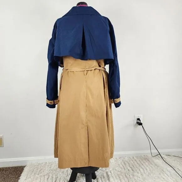 La Ligne Side Stripe Trench Coat Navy Tan Double Breasted Tie Belt Plus Size 4X