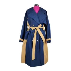 La Ligne Side Stripe Trench Coat Navy Tan Double Breasted Tie Belt Plus Size 4X