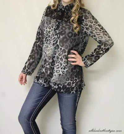 Lady Noiz | Grey Leopard Print with Black Lace