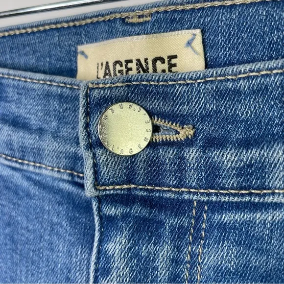L'Agence Camilla High Rise Cropped Slim Jeans in Dover Wash Pockets Blue Size 25