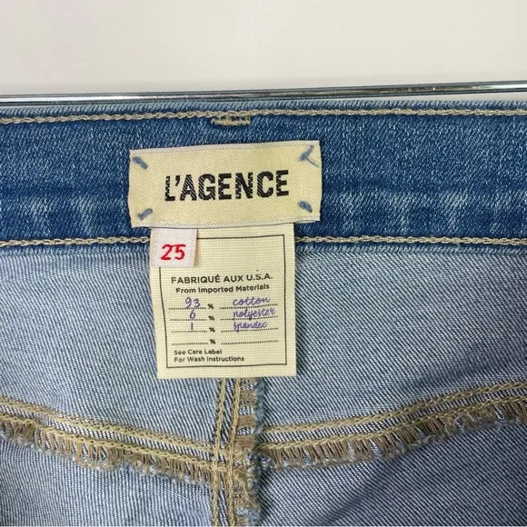 L'Agence Camilla High Rise Cropped Slim Jeans in Dover Wash Pockets Blue Size 25