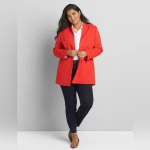 Lane Bryant Women's Plus Size Textured Ponte Longline Red Blazer Jacket size 22