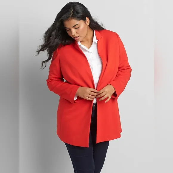 Lane Bryant Women's Plus Size Textured Ponte Longline Red Blazer Jacket size 22