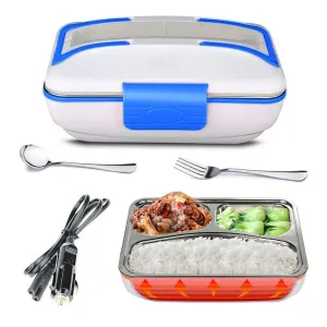 LOHOME Electric Heating Lunch Box - Insulated Car Lunch Box Bento Meal Heater Food Warmer Stainless Steel Portable Lunch Containers with Car Charging Function (Blue.)