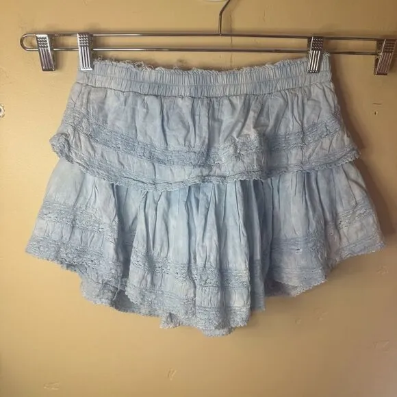 Love Shack Fancy Ruffle Mini Heritage Baby Blue Skirt Size Small Delicate Fairy