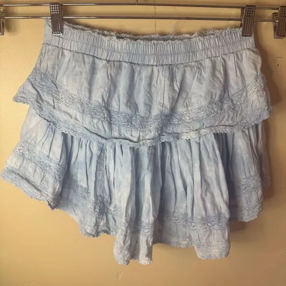 Love Shack Fancy Ruffle Mini Heritage Baby Blue Skirt Size Small Delicate Fairy