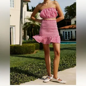 Mable Gingham Smocked Mini Skirt Set