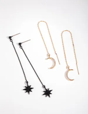 Matte Diamante Star & Moon Pack Earring