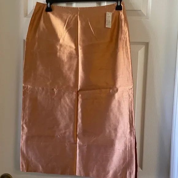 Max Mara Silk Long Orange Skirt Side Zipper Sz 14 Made in Italy