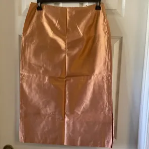 Max Mara Silk Long Orange Skirt Side Zipper Sz 14 Made in Italy