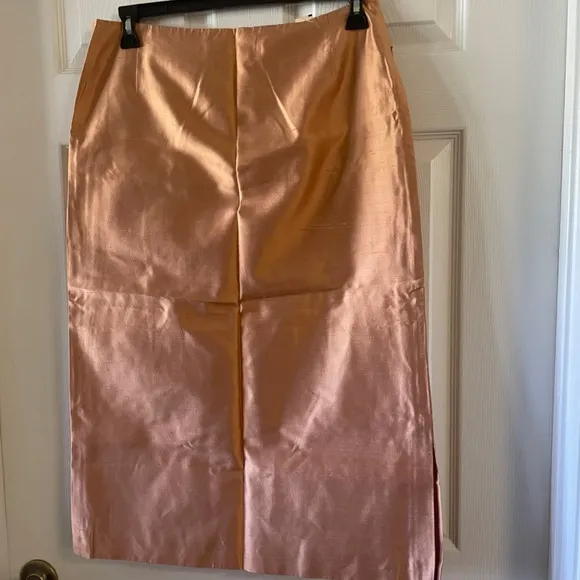 Max Mara Silk Long Orange Skirt Side Zipper Sz 14 Made in Italy