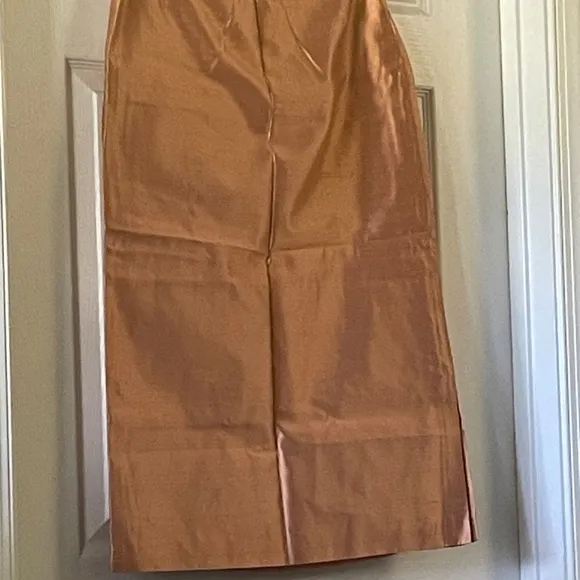 Max Mara Silk Long Orange Skirt Side Zipper Sz 14 Made in Italy