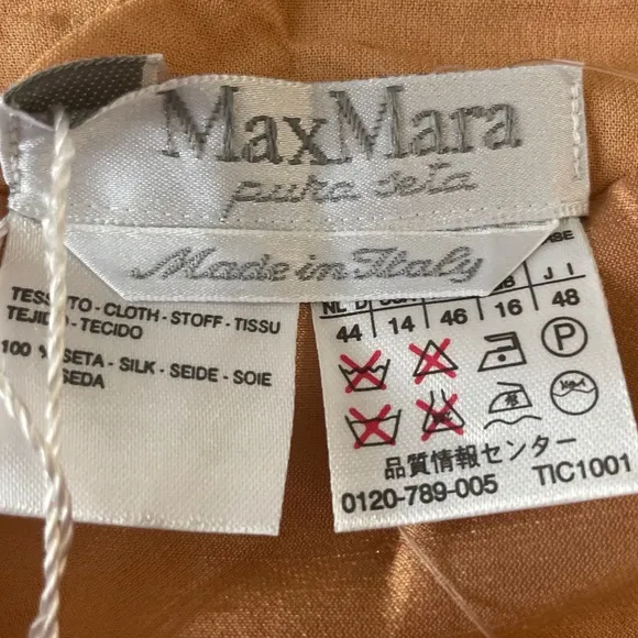 Max Mara Silk Long Orange Skirt Side Zipper Sz 14 Made in Italy