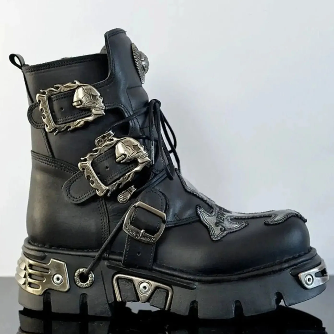 Men Cow Genuine Leather Motorcycle Boots Mid-calf Boots Plus 48