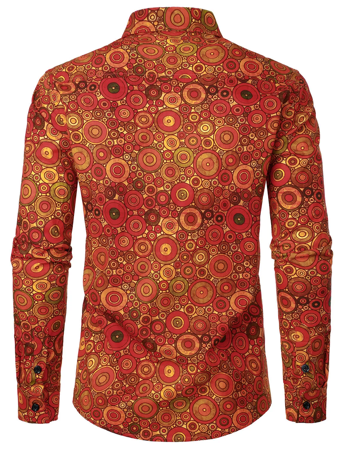Men's 70s Geometric Print Circle Cotton Long Sleeve Shirt