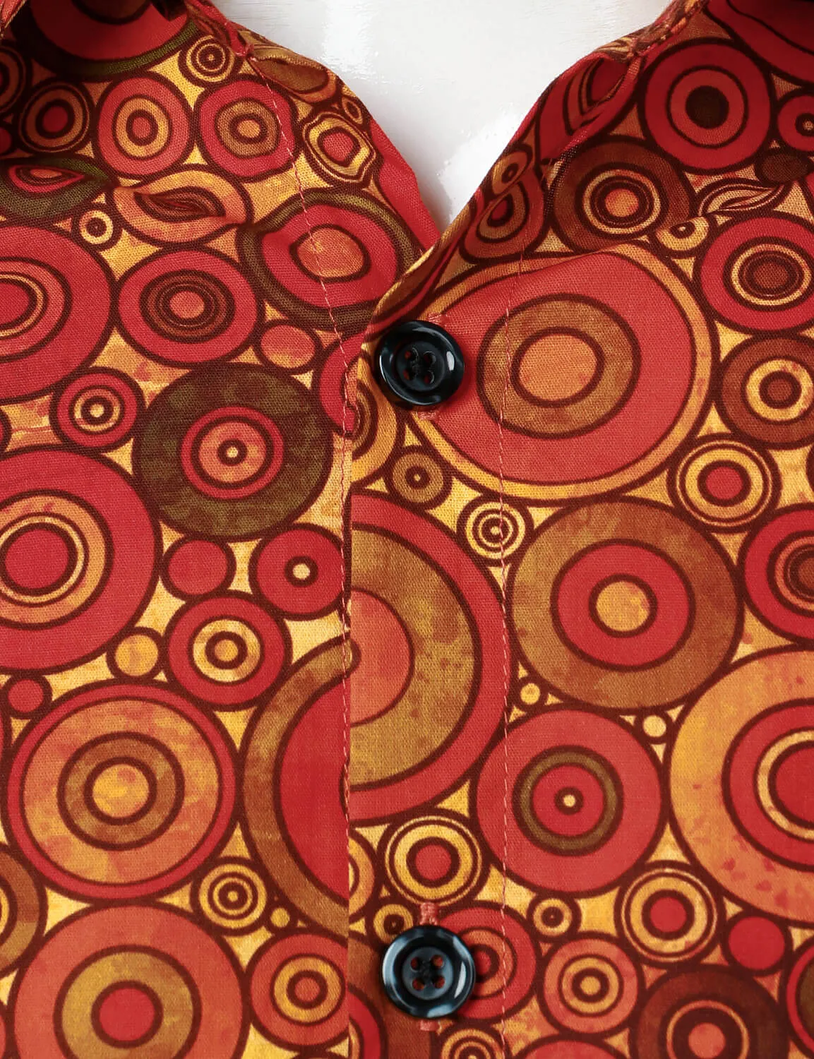 Men's 70s Geometric Print Circle Cotton Long Sleeve Shirt