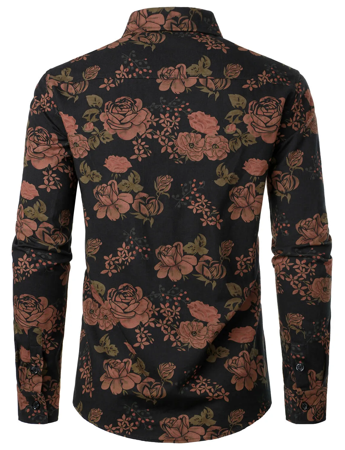 Men's Casual Floral Vintage Button Up Long Sleeve Shirt