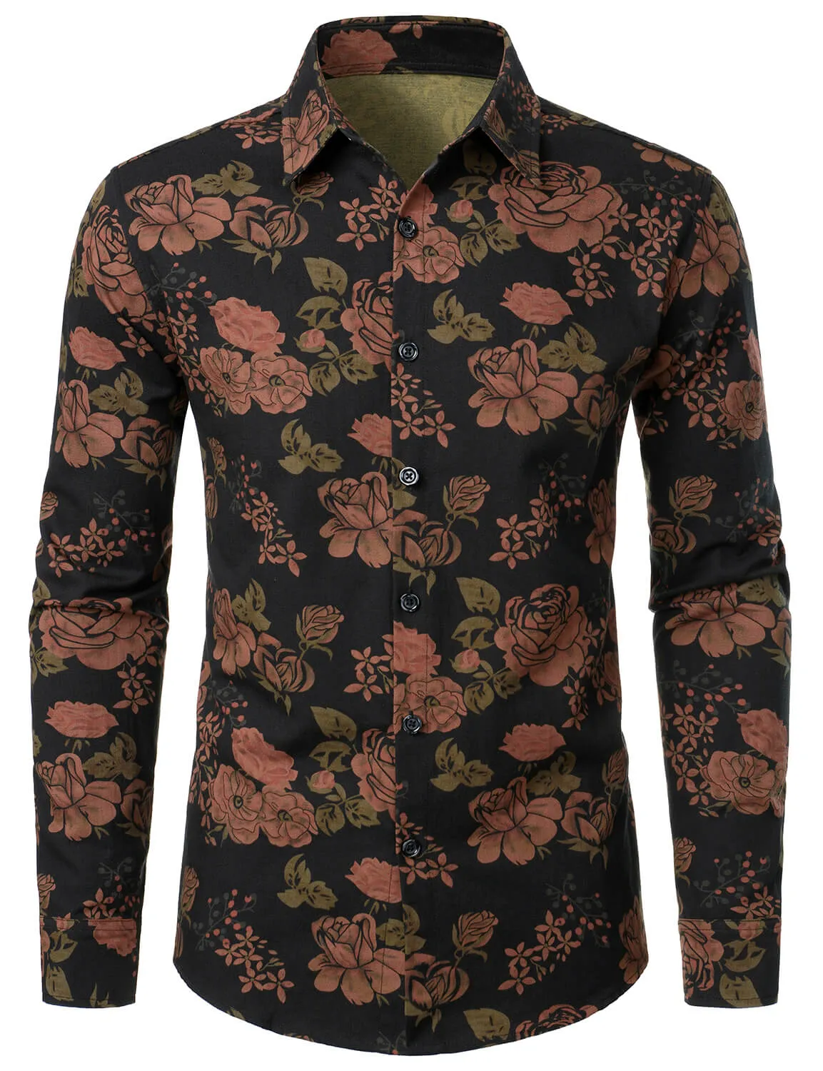 Men's Casual Floral Vintage Button Up Long Sleeve Shirt
