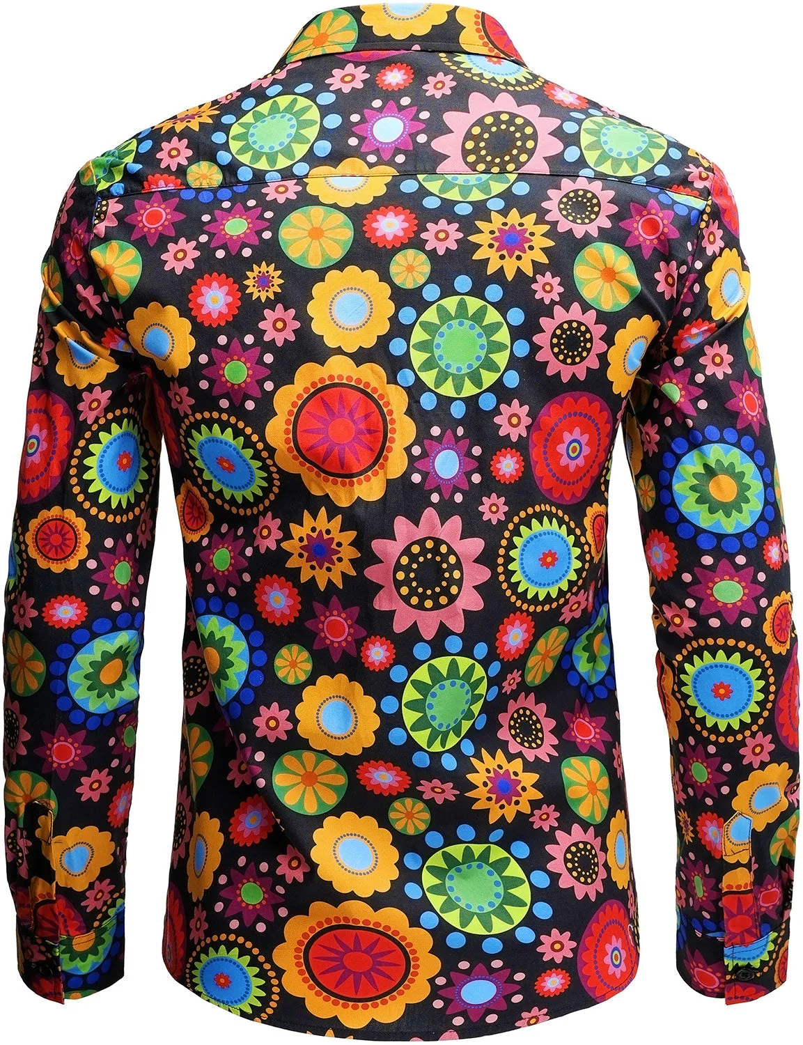 Men's Colorful Floral Cotton Party Disco Button Up Long Sleeve Shirt
