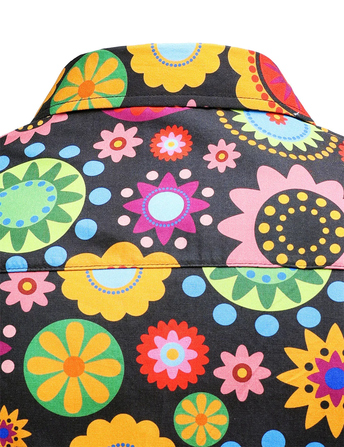 Men's Colorful Floral Cotton Party Disco Button Up Long Sleeve Shirt