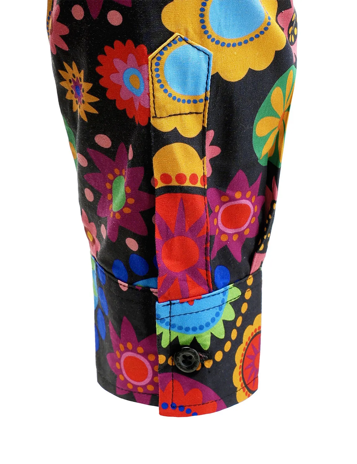 Men's Colorful Floral Cotton Party Disco Button Up Long Sleeve Shirt