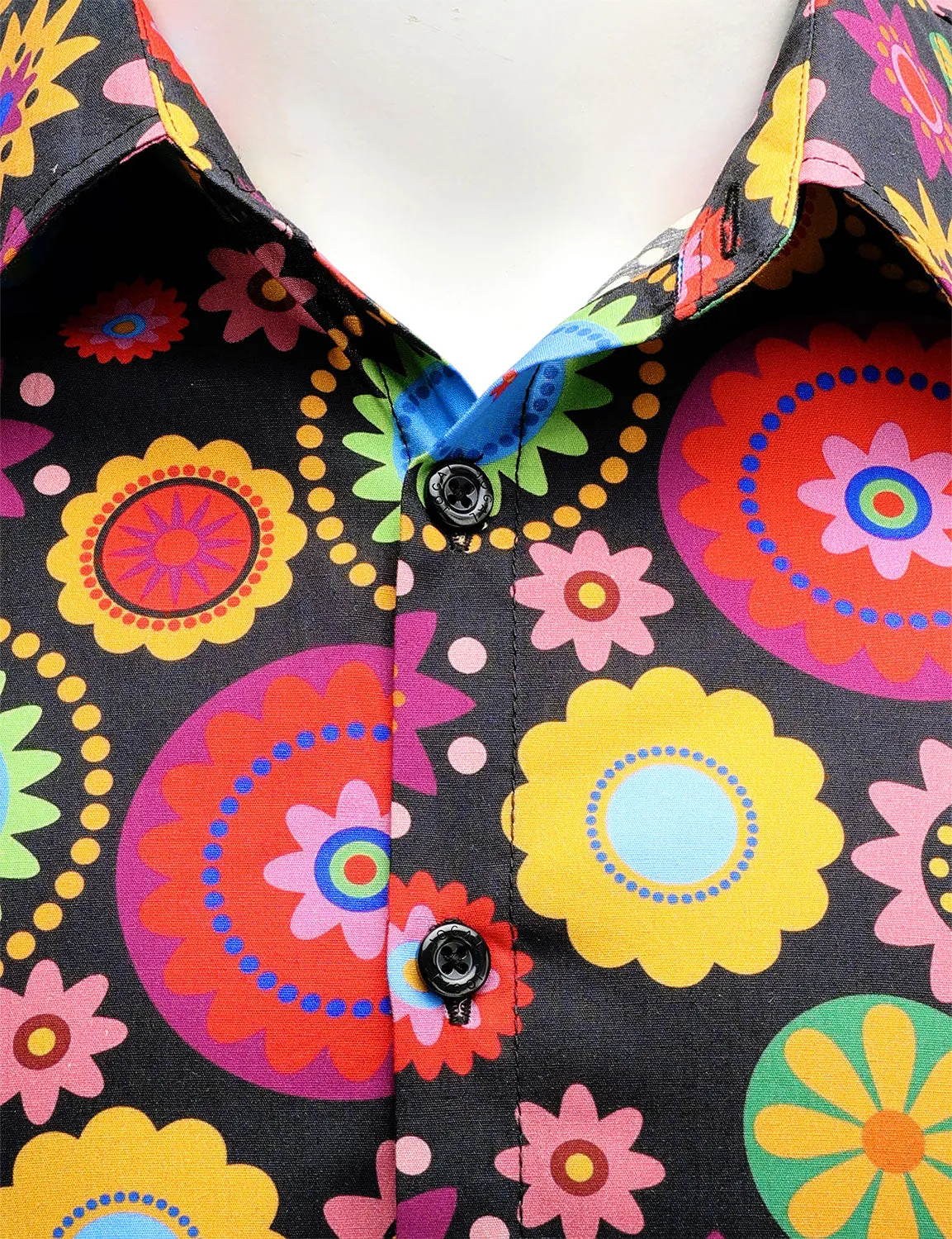 Men's Colorful Floral Cotton Party Disco Button Up Long Sleeve Shirt