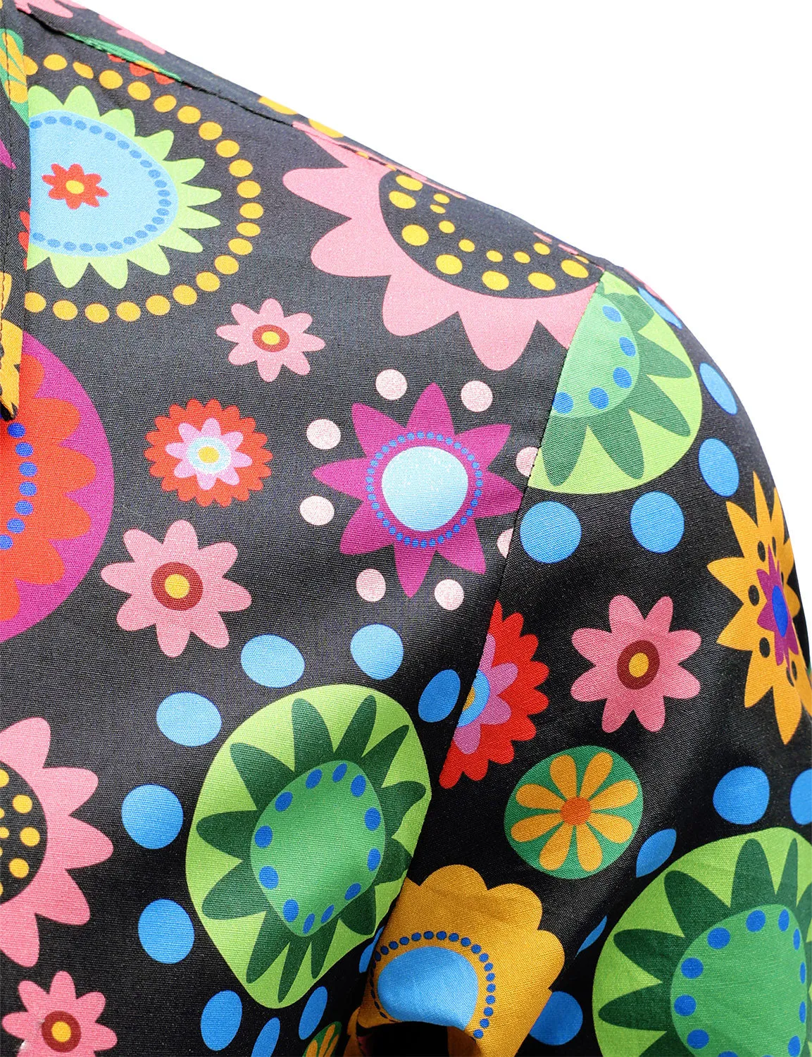 Men's Colorful Floral Cotton Party Disco Button Up Long Sleeve Shirt