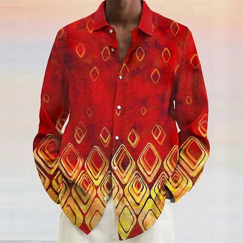 Men's Contrasting Geometric Print Long-sleeved Shirt