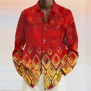 Men's Contrasting Geometric Print Long-sleeved Shirt