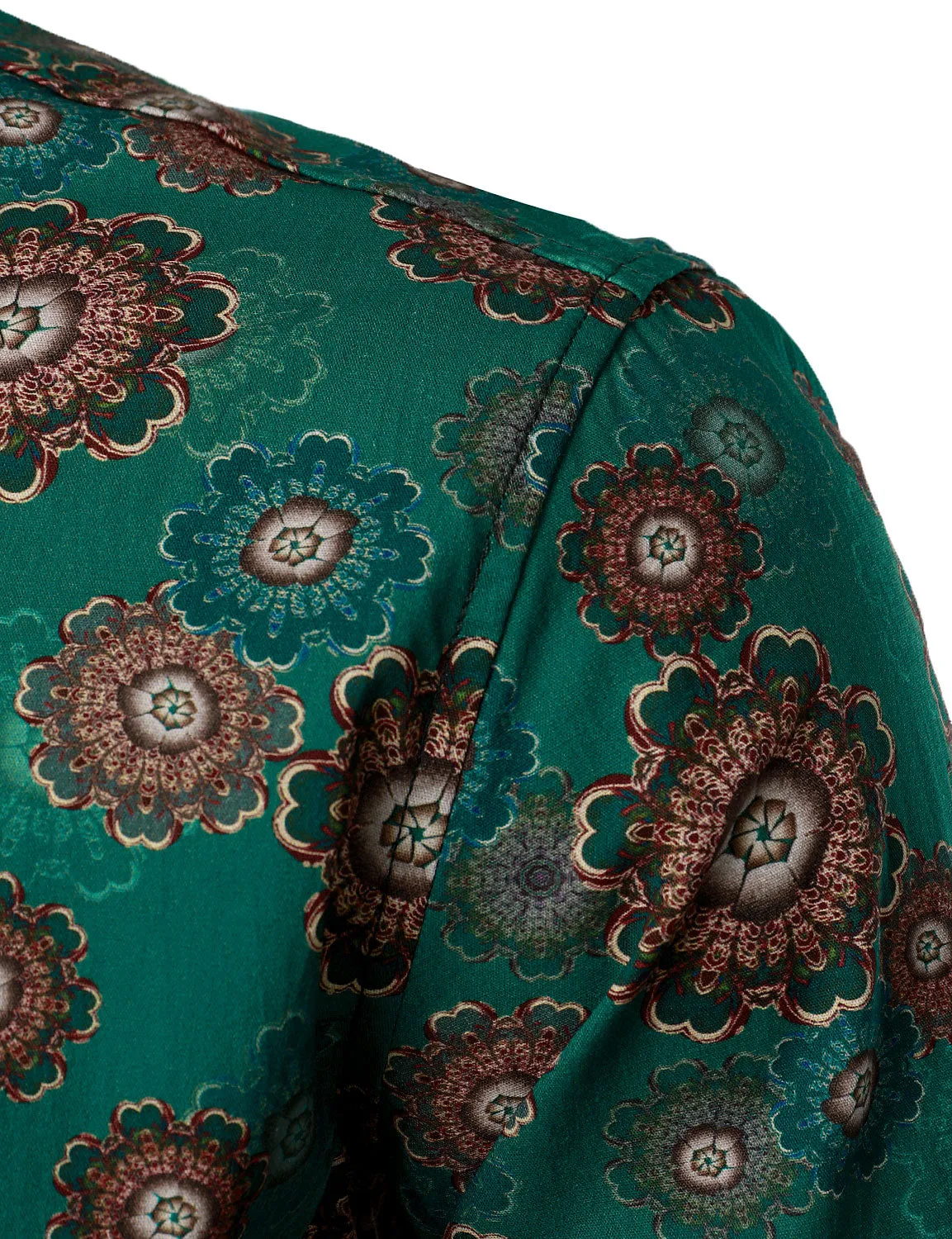Men's Cotton Retro Floral Print Button Up Long Sleeve Shirt