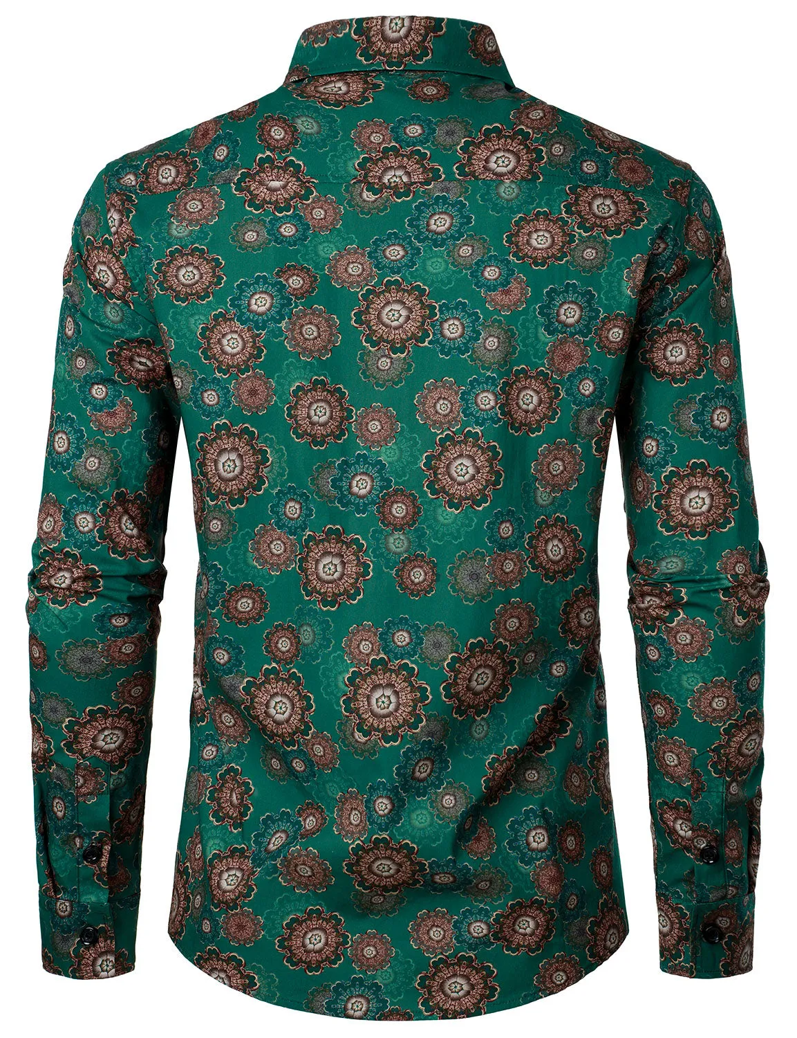 Men's Cotton Retro Floral Print Button Up Long Sleeve Shirt