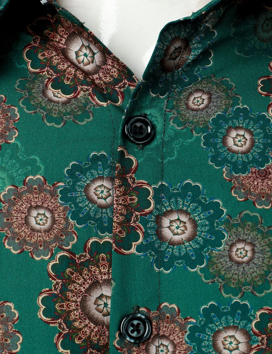 Men's Cotton Retro Floral Print Button Up Long Sleeve Shirt