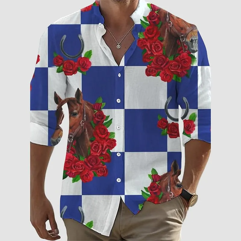 Men's Derby Day Horse Design Casual Shirt